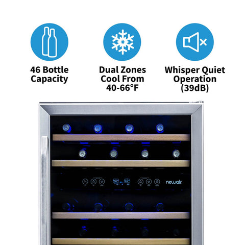 Image of NewAir 24" Built-In 46 Bottles Stainless Steel Wine Cooler (NWC046SS01)