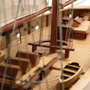 Detailed view of the inside of the Authentic Models Painted Bluenose II Scale Model Sailing Ship AS138