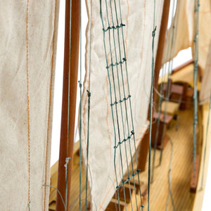 Close front view of the sailings of the Authentic Models Painted Bluenose II Scale Model Sailing Ship AS138