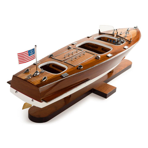 Image of Rear right side view of the Authentic Models Triple Cockpit Scale Speedboat AS183