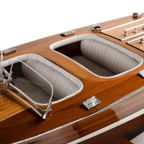 Image of Close-up view of the cabin of the Authentic Models Triple Cockpit Scale Speedboat AS183