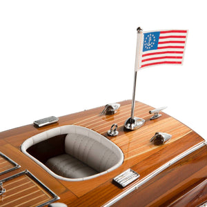 Close-up view of the flag of the Authentic Models Triple Cockpit Scale Speedboat AS183