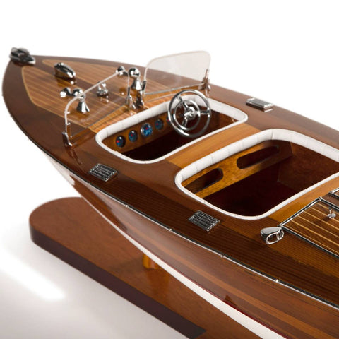 Image of Left side close-up view of the Authentic Models Triple Cockpit Scale Speedboat AS183