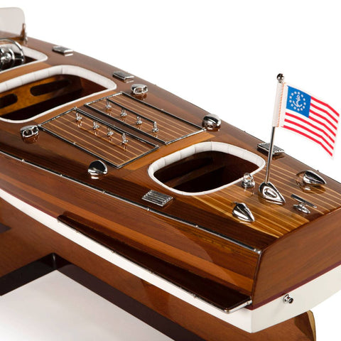 Image of Rear left view of the Authentic Models Triple Cockpit Scale Speedboat AS183
