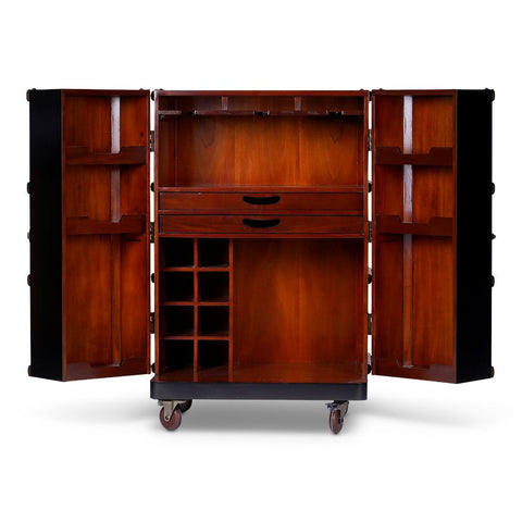 Image of Open view of the Authentic Models Black Polo Club Liquors Bar Cabinet MF114XB